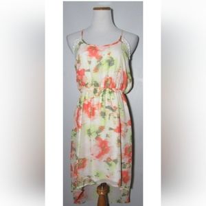 NEW Vanity Women's Sz M Watercolor Floral Dress High Lo lace trim